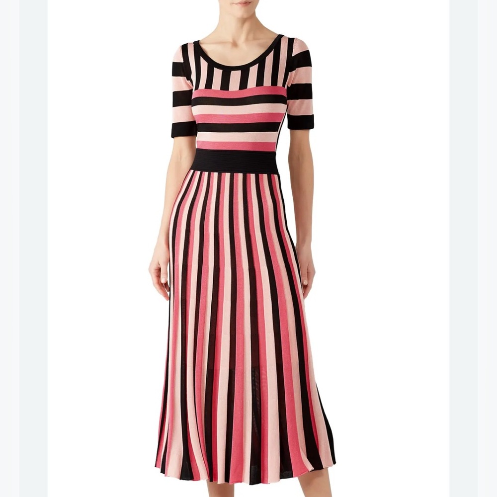 Temperley London Isabella knit dress Pink and Black Striped Midi Dress